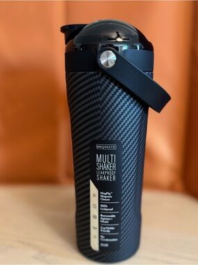 BrüMate Black Carbon Fiber Multi Shaker Bottle - Leakproof On-the-Go Mixer